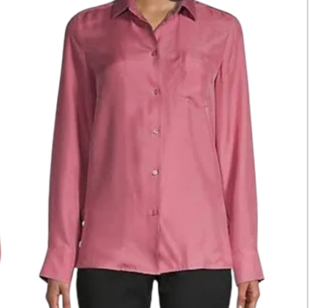 MaxMara Weekend 100% Silk Longsleeve Button Down Blouse Mauve Pink